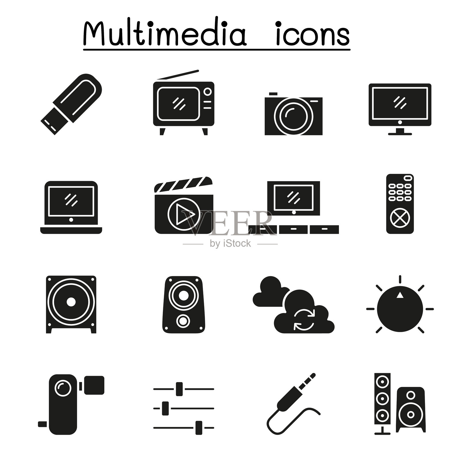 多媒体图标集,采用图形风格插画图片素材