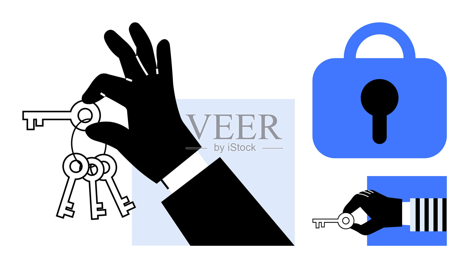 手握钥匙和锁的简约设计符号插画图片素材