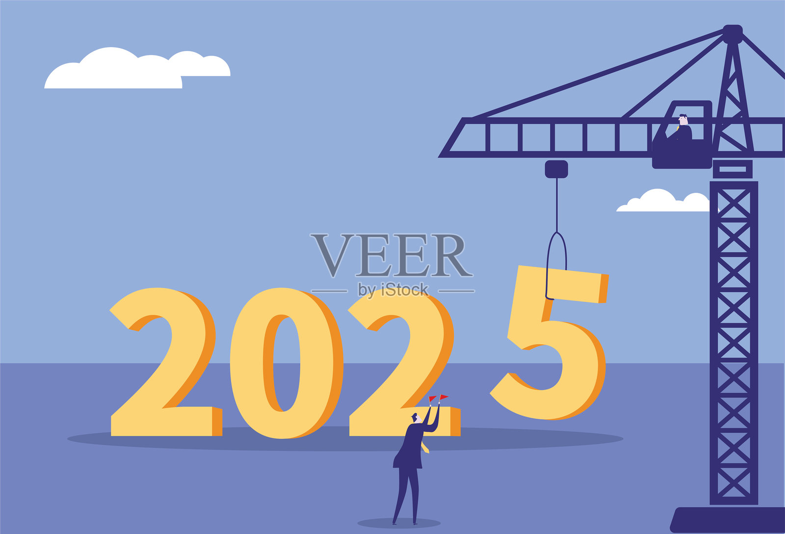 商人指导起重机安装 2025插画图片素材