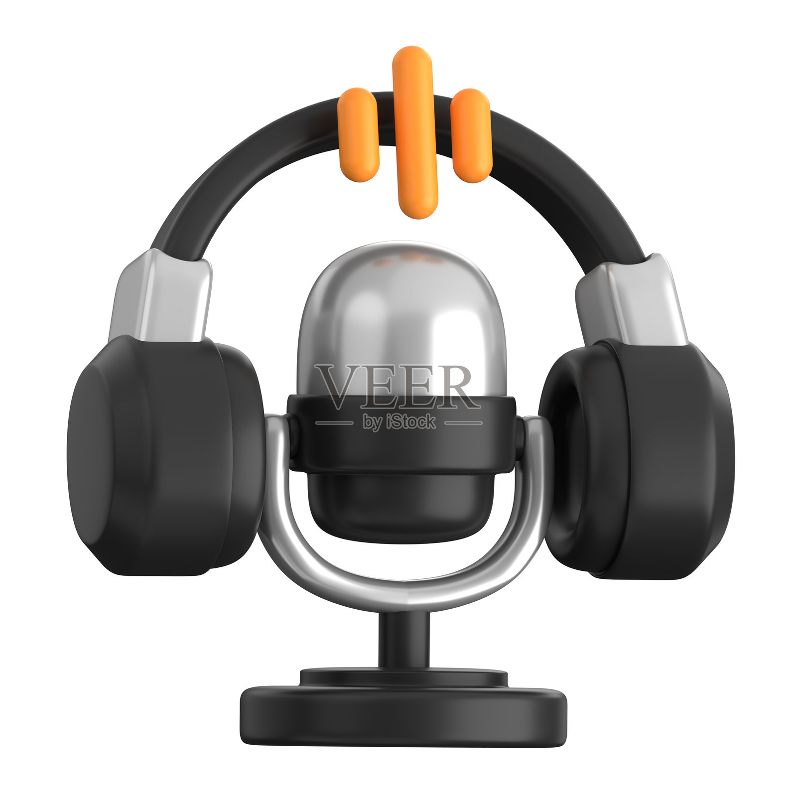 3D麦克风与黑色耳机照片摄影图片