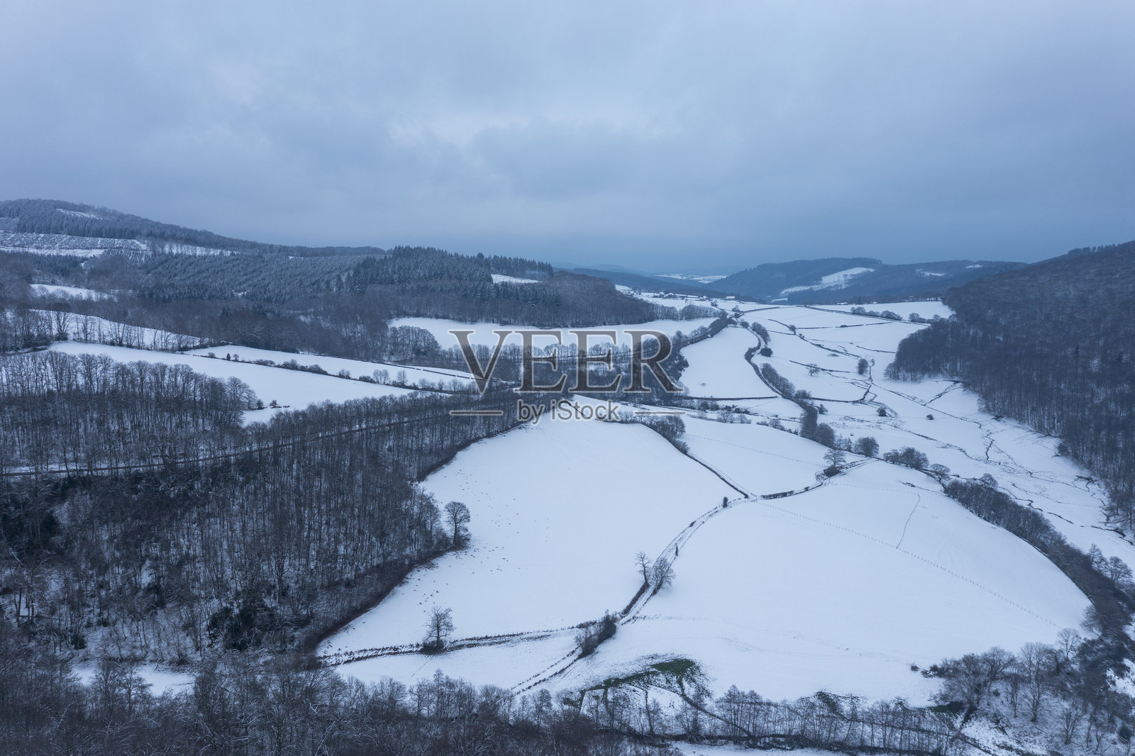 法国勃艮第弗朗什-孔泰地区的莫尔万,夏季阳光明媚的一天,覆盖着雪。照片摄影图片