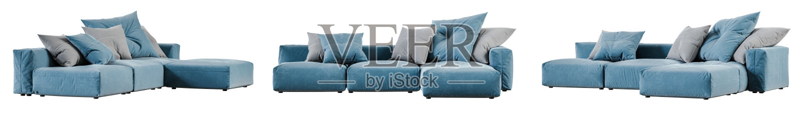 大沙发套装孤立在白色背景上。3D渲染。照片摄影图片