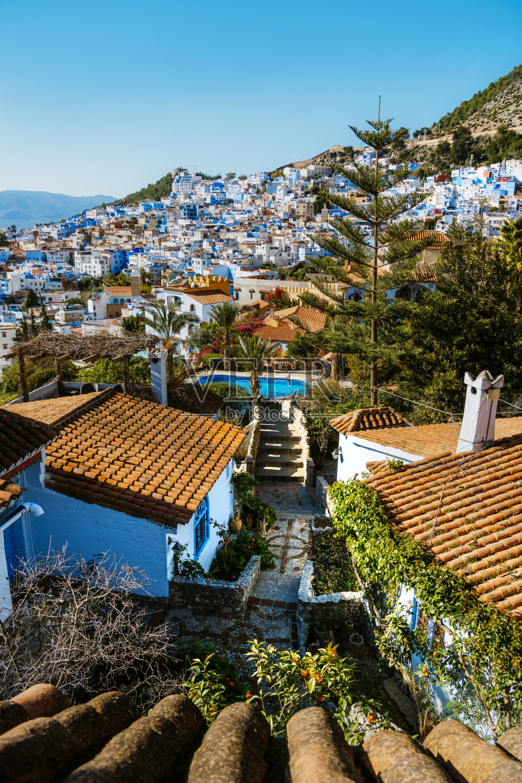 摩洛哥蓝色明珠舍夫沙万的美丽风景照片摄影图片