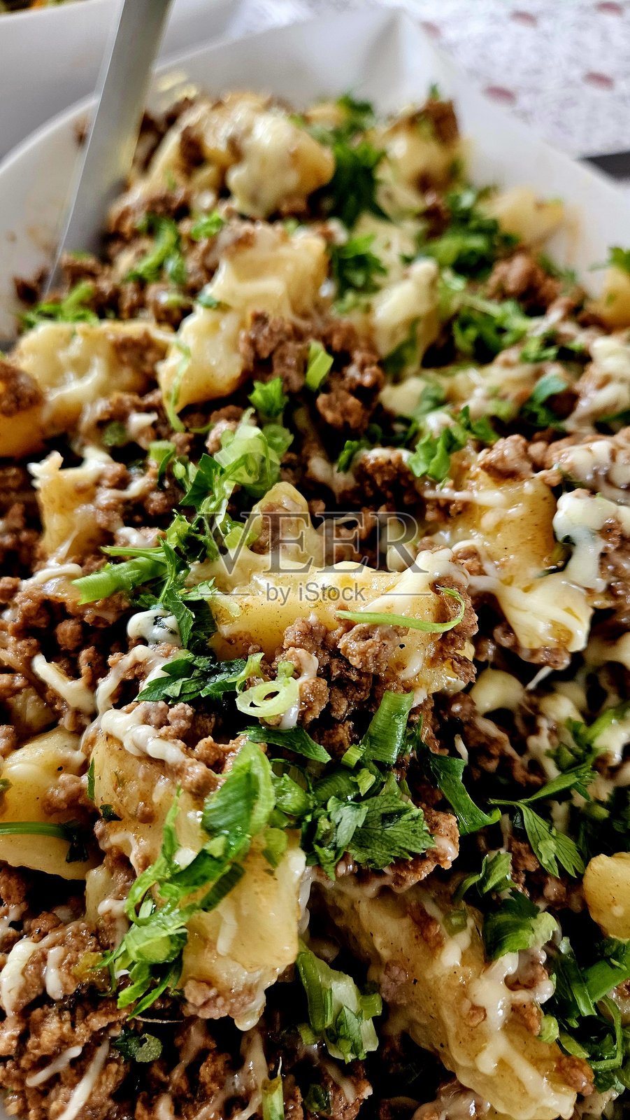 热腾腾的披萨,上面覆盖着融化的奶酪,搭配柔软的意大利饺子和新鲜的沙拉。照片摄影图片