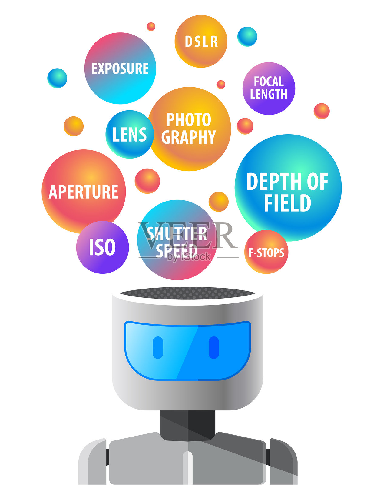 一幅思考摄影的人工智能机器人矢量图插画图片素材
