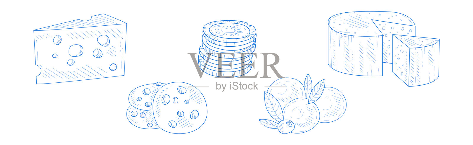 牛奶和乳制品健康产品及食品项目手绘矢量图集插画图片素材