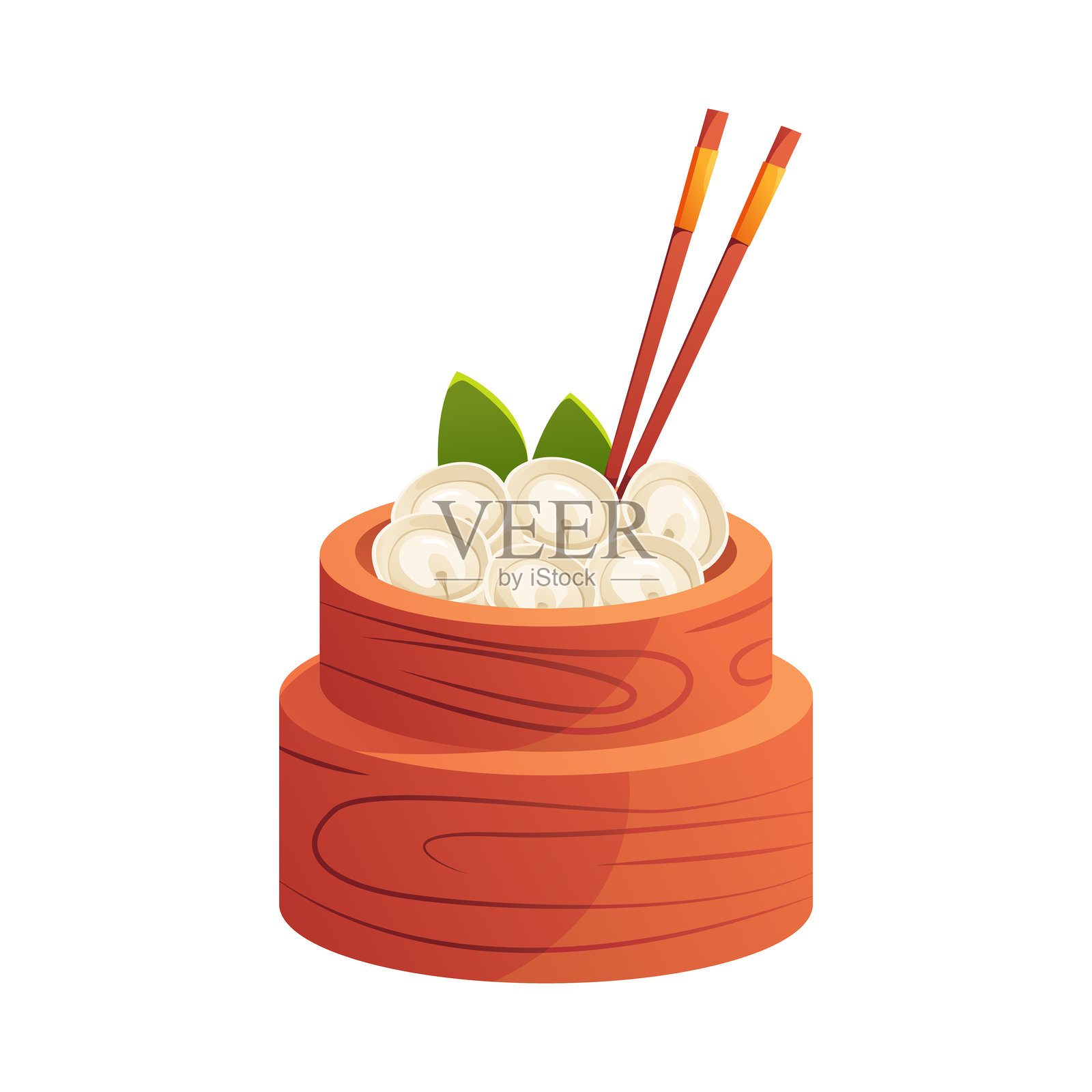 竹蒸笼里的饺子。传统中国美食。卡通风格的亚洲食品矢量插图。插画图片素材