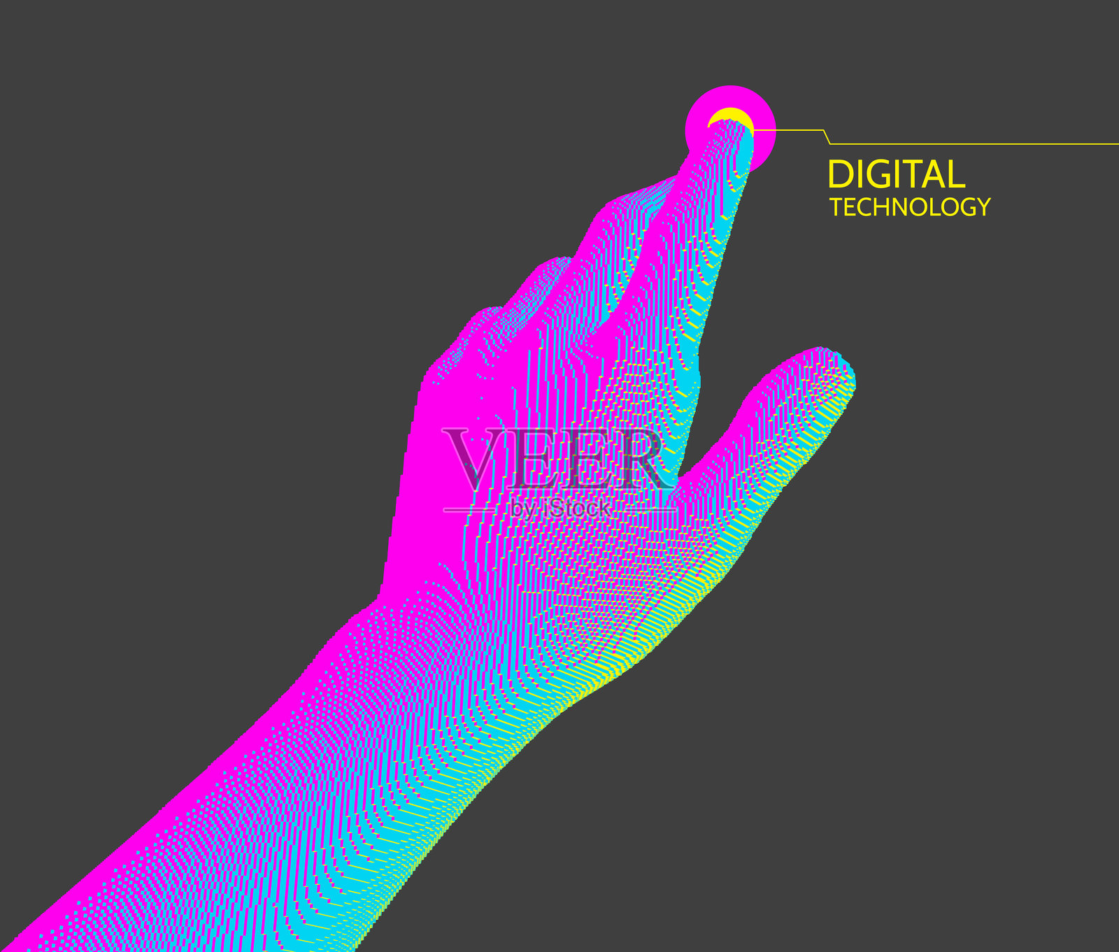 手指按下虚拟界面上的按钮。未来科技。连接结构。用于科学、技术或教育的3D矢量插图。插画图片素材