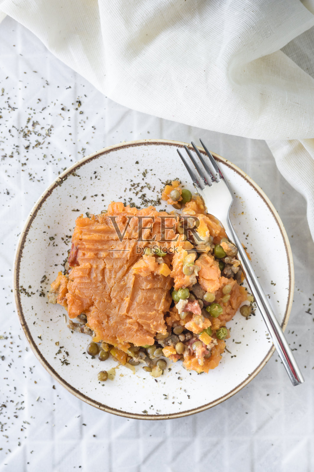 扁豆和红薯派照片摄影图片