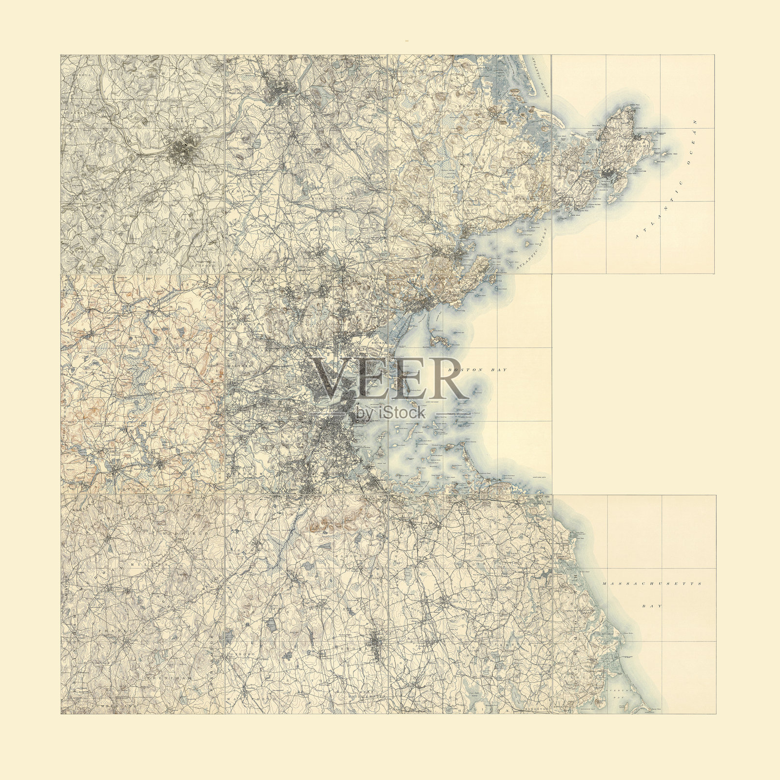 美国东马萨诸塞州的历史地形图集,1890年插画图片素材