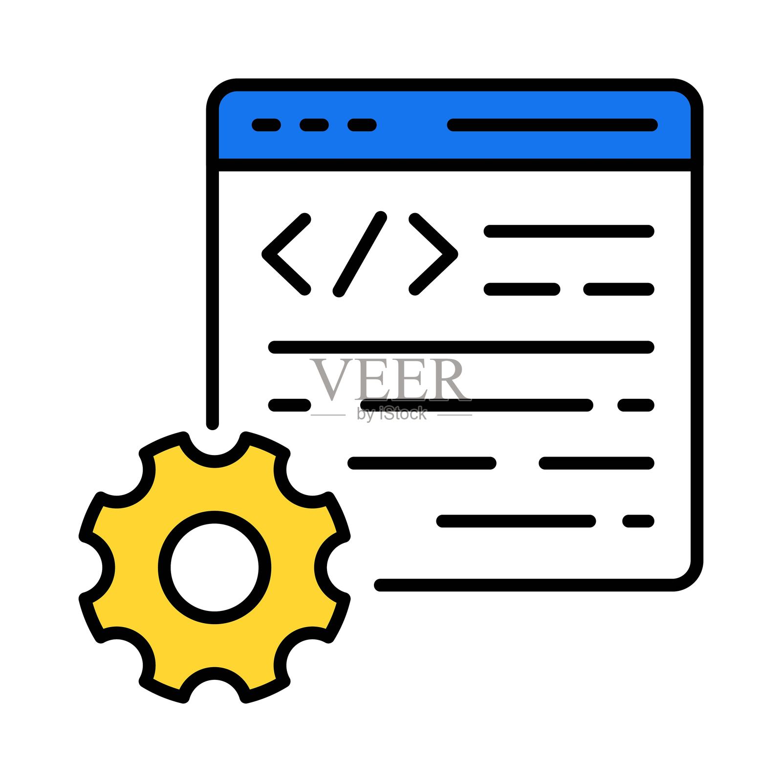 代码开发矢量填充轮廓图标。EPS 10 文件插画图片素材