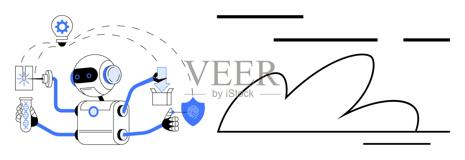 机器人执行多项任务,结合技术和云计算元素插画图片素材