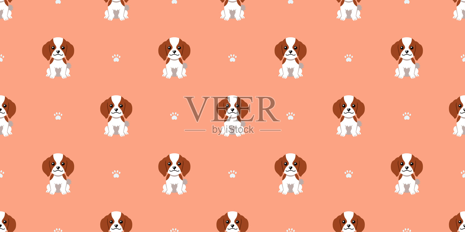 可爱的卡通角色骑士查尔斯犬无缝图案背景插画图片素材