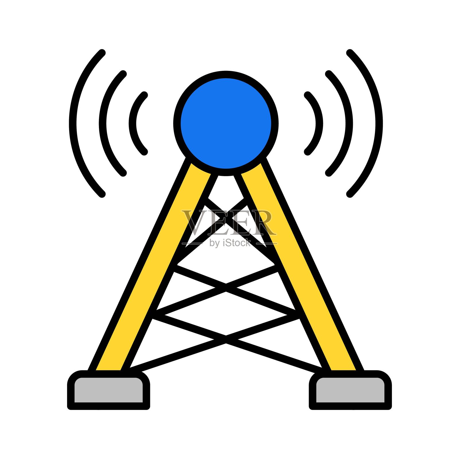 无线电力传输矢量填充轮廓图标。EPS 10 文件插画图片素材