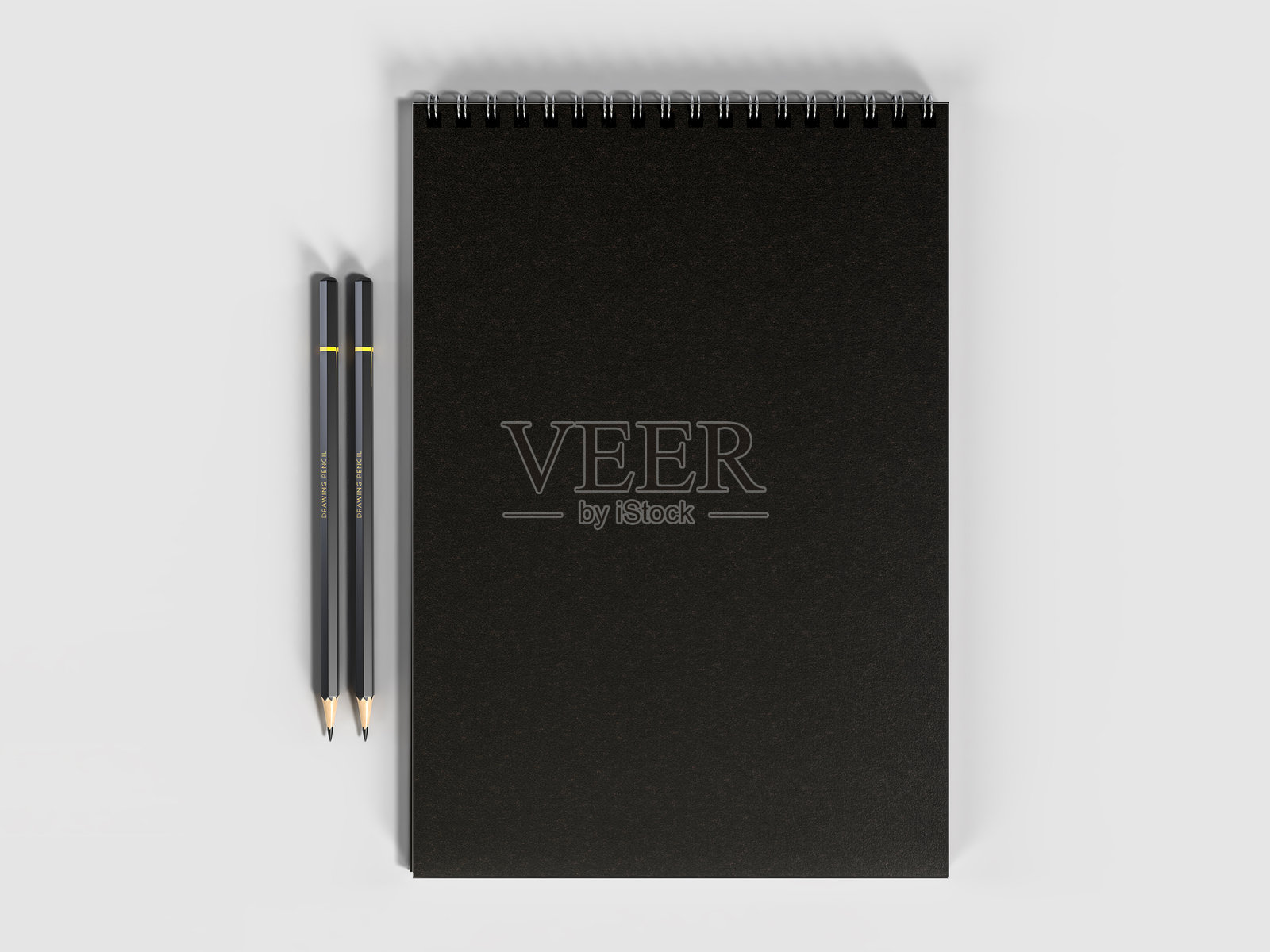 空白企业品牌文具模型,包括办公纸张、手册、笔记本和铅笔。企业形象文具模型,独立于白色背景,用于品牌识别。照片摄影图片