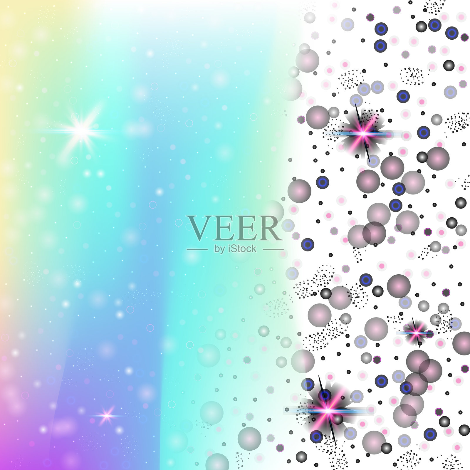 彩虹全息图。粉色可爱渐变。女孩邀请函。彩虹色魔法网格。紫色柔和背景。淡紫色银河图案。仙女背景。梦幻彩虹全息图。插画图片素材