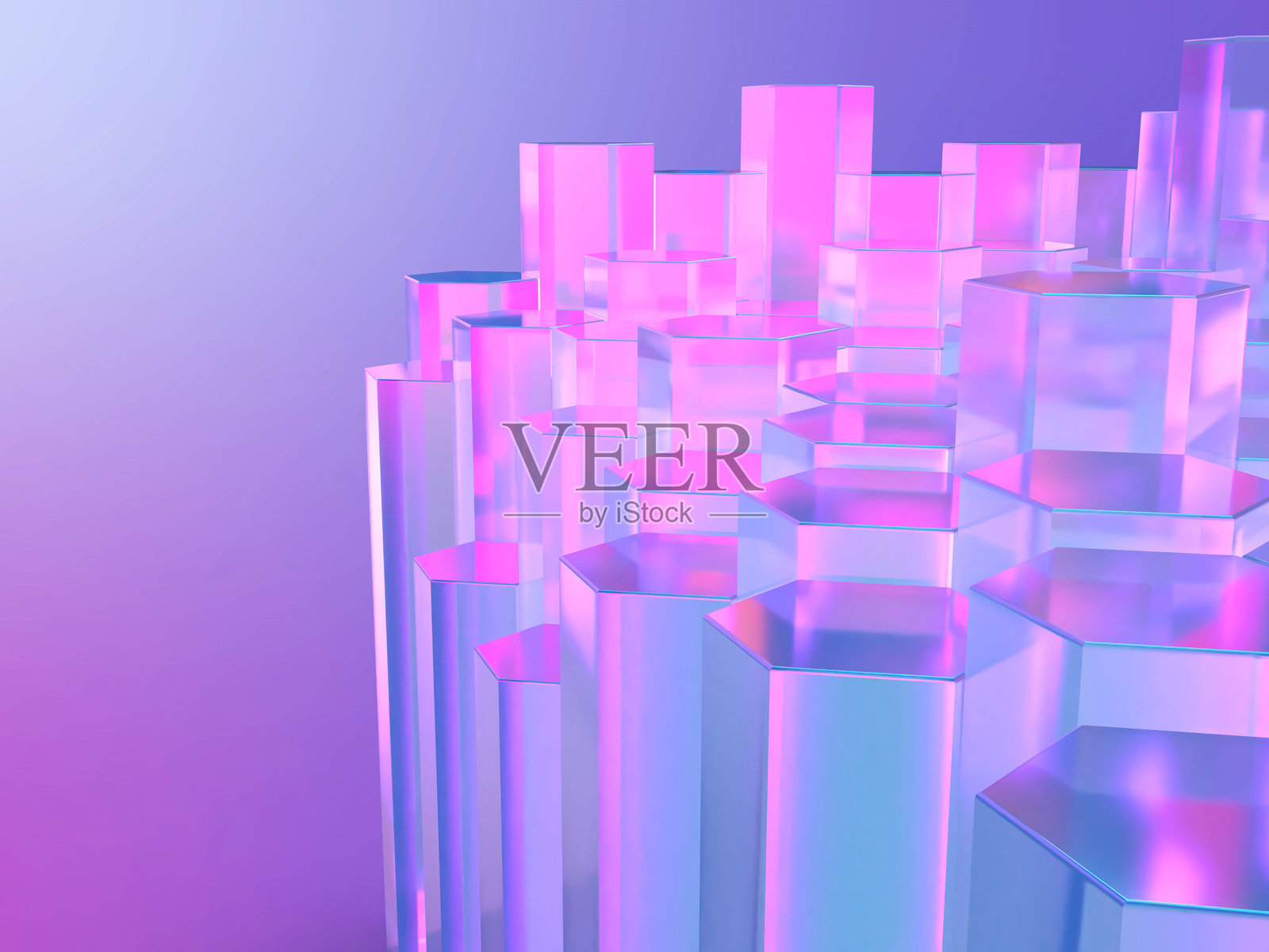 由六角棱柱构成的几何空间的3D插图照片摄影图片