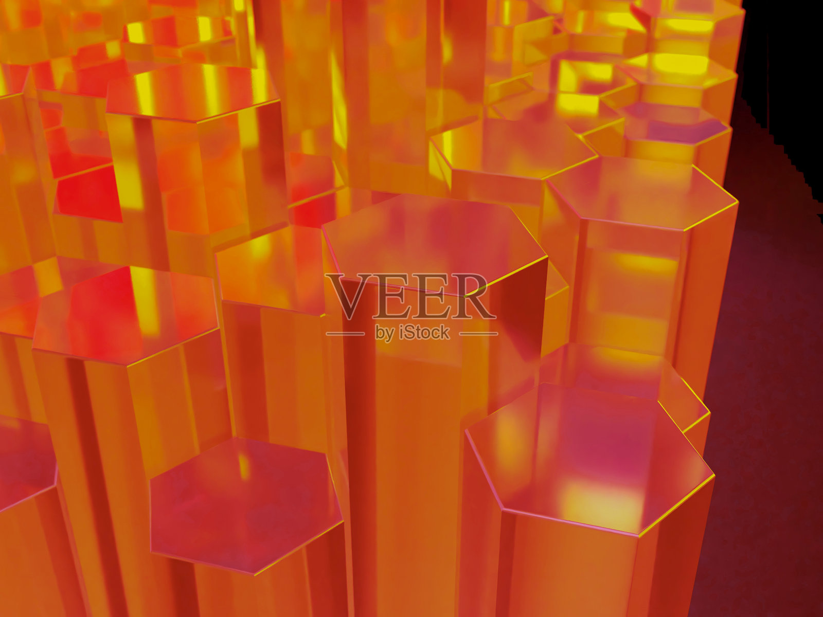 由六角柱体构成的几何空间的3D插图照片摄影图片