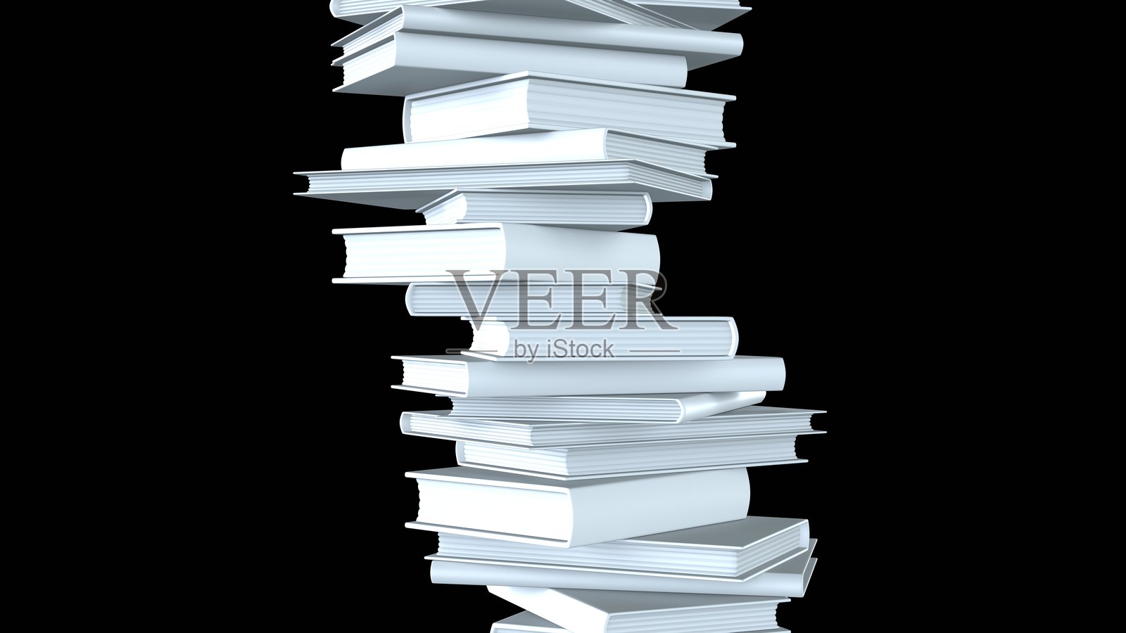 堆叠的白色书籍孤立在黑色背景上。照片摄影图片