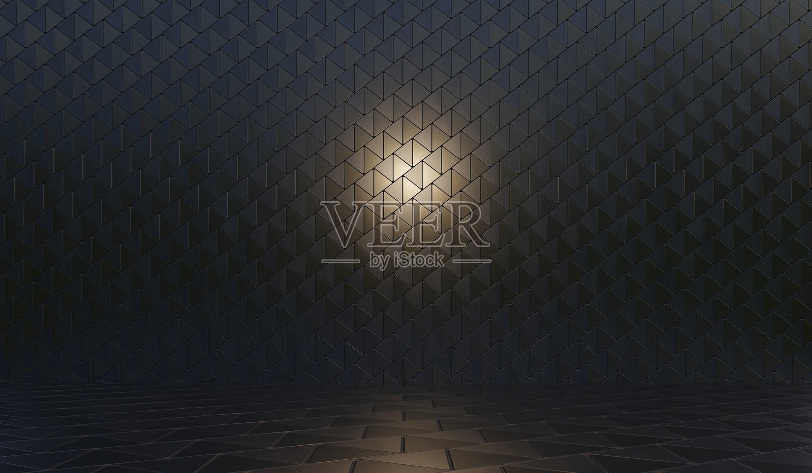 金属地板背景和金属墙壁。闪亮的金属场景。3D插图。照片摄影图片