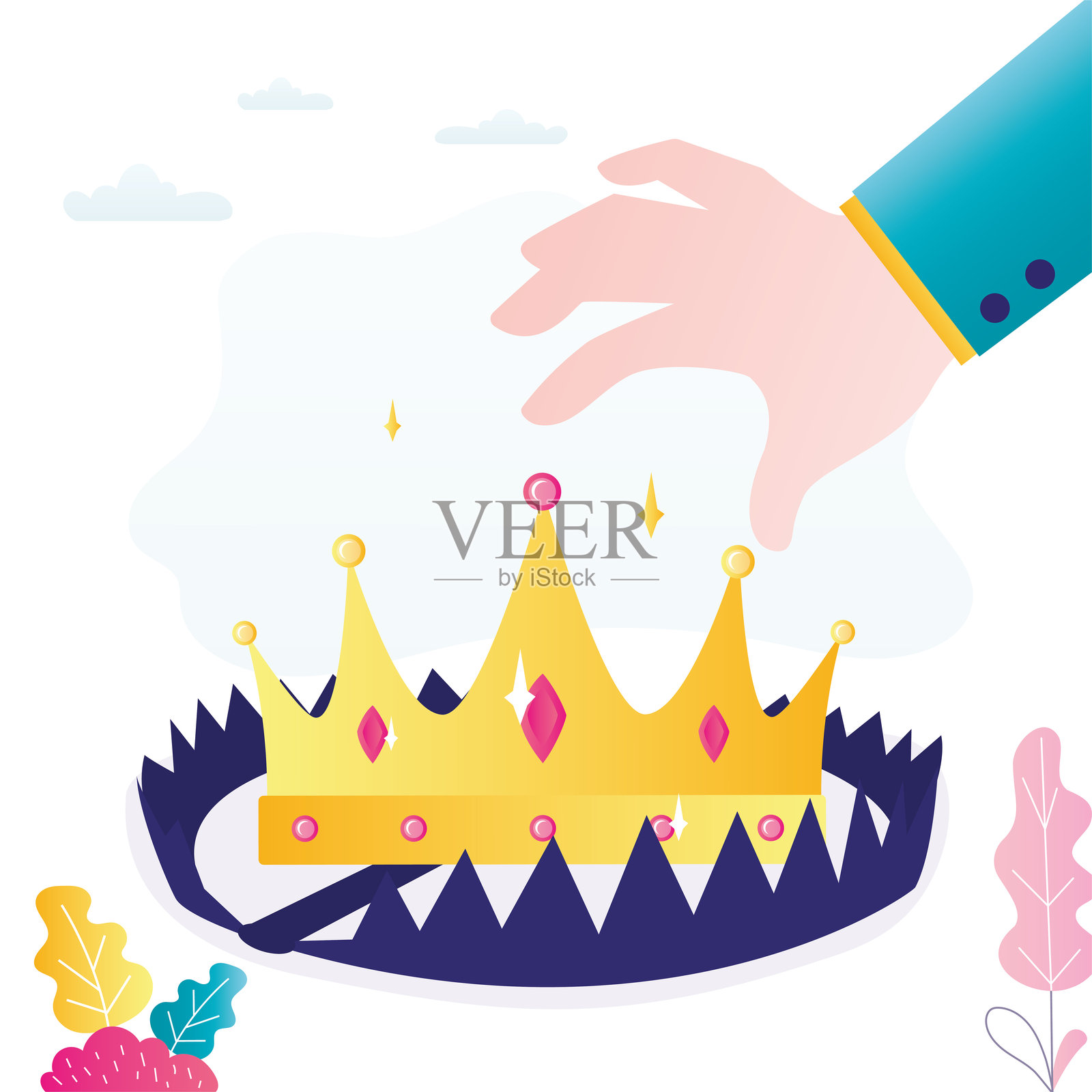 陷阱中的金色皇冠。贪婪者的诱饵。受欢迎、名声和财富的诱惑。欺骗易受骗的人。危险,可能导致金钱损失。风险管理。插画图片素材