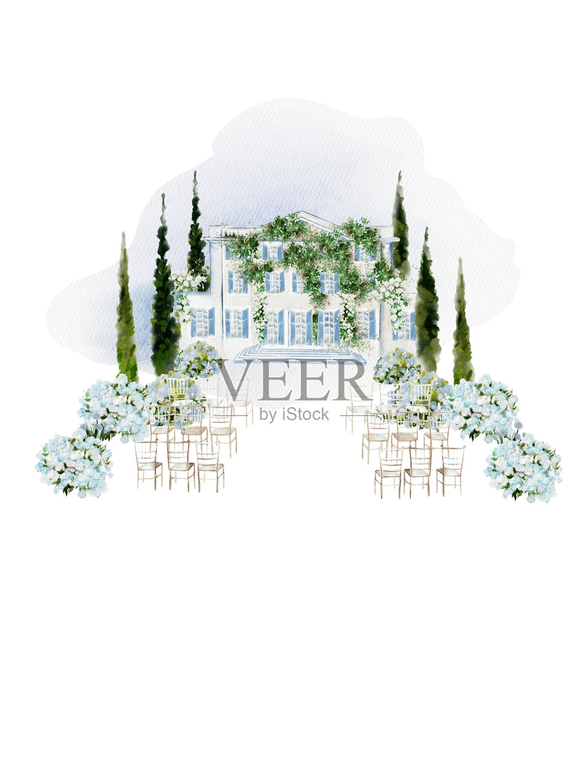 水彩婚礼仪式贺卡。插画图片素材