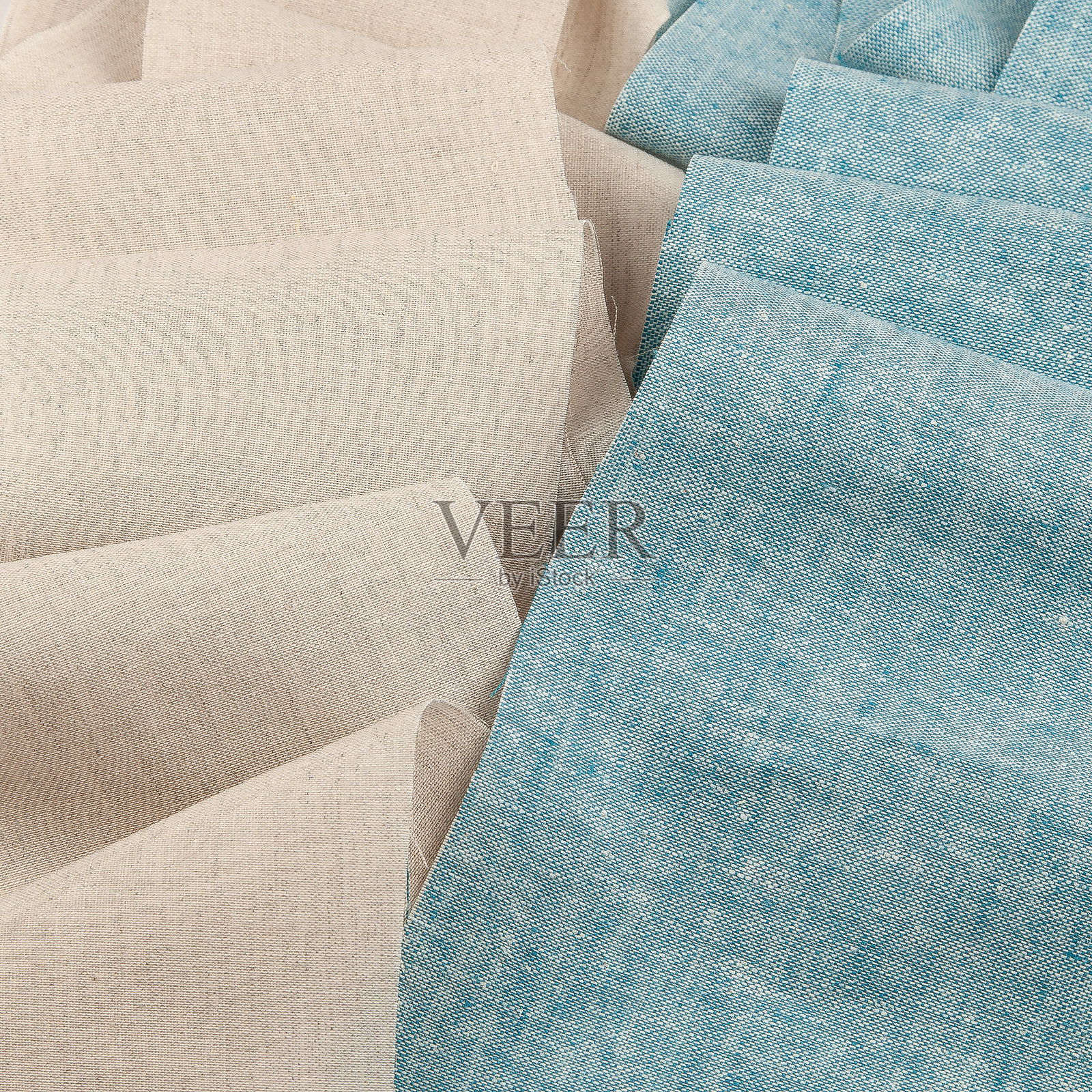 蓝色和米色亚麻布料纹理照片摄影图片