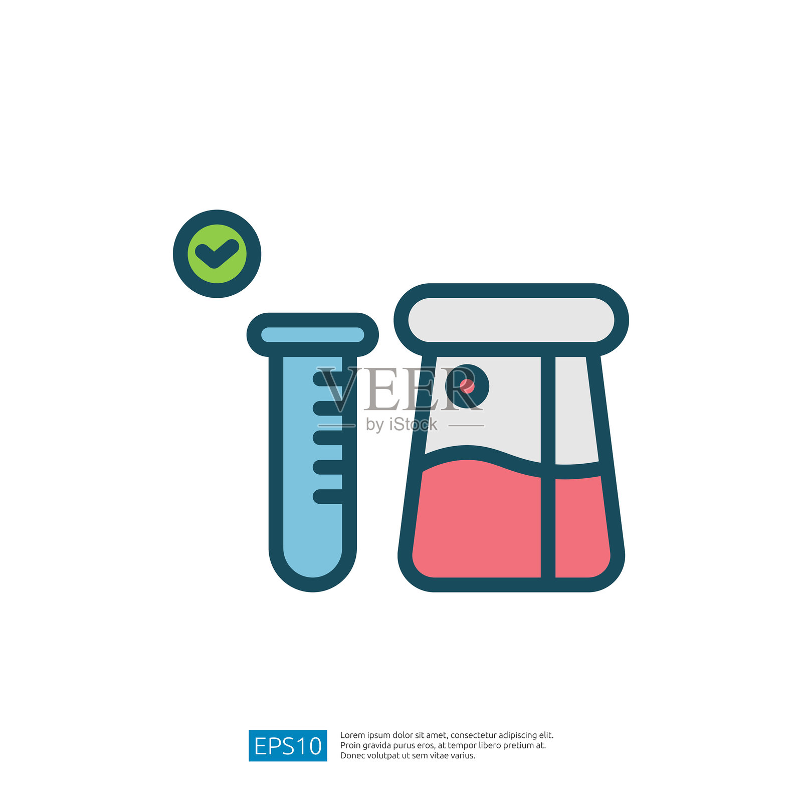 象征教育的风格化图标,带有试管和烧瓶,象征化学实验和科学验证插画图片素材