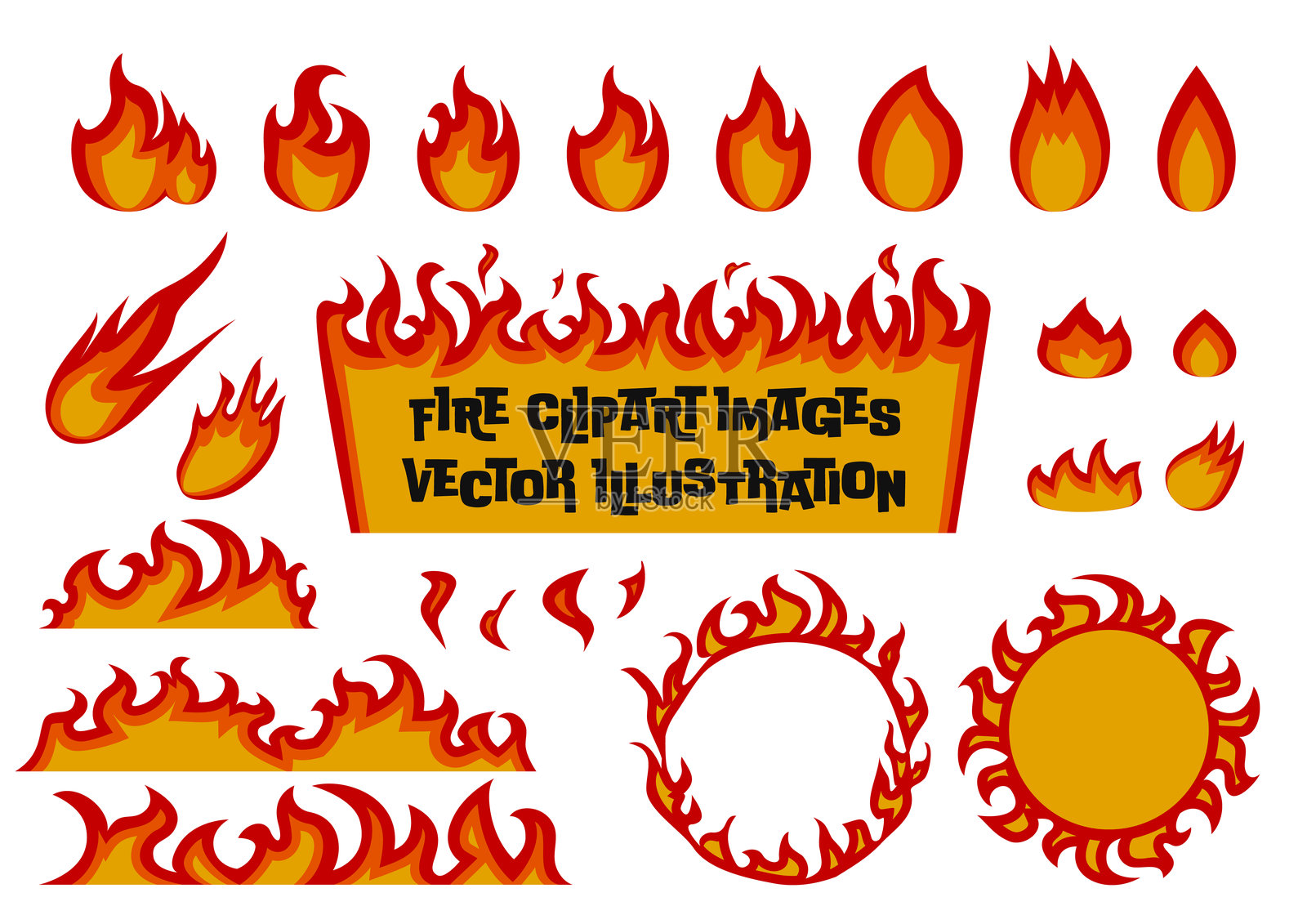 燃烧的火焰和火焰矢量插图变体集插画图片素材