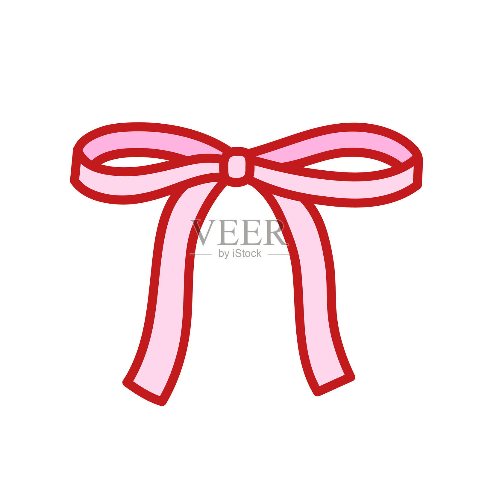 俏皮的粉色丝带蝴蝶结。美丽的节日装饰元素,节日礼品装饰。可爱的蝴蝶结。矢量独立剪贴画。插画图片素材