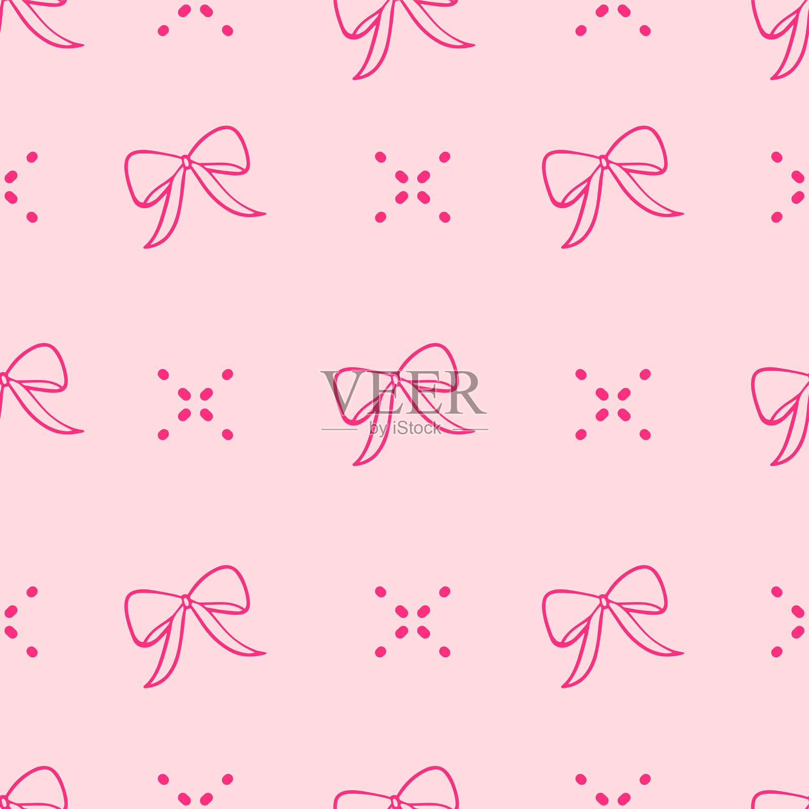 粉色蝴蝶结和丝带手绘无缝图案背景,适用于包装、礼品、美容、沙龙、时尚和插图插画图片素材