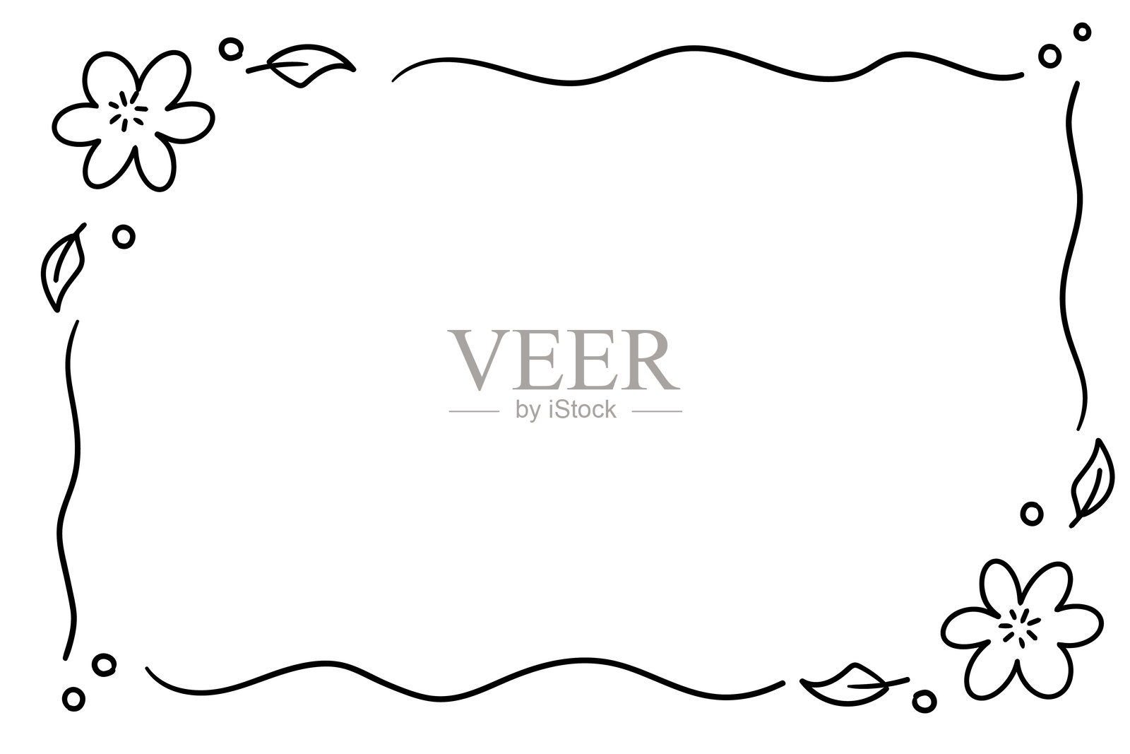 手绘花朵涂鸦的抽象框架,适用于邀请函、卡片、元素和插图插画图片素材
