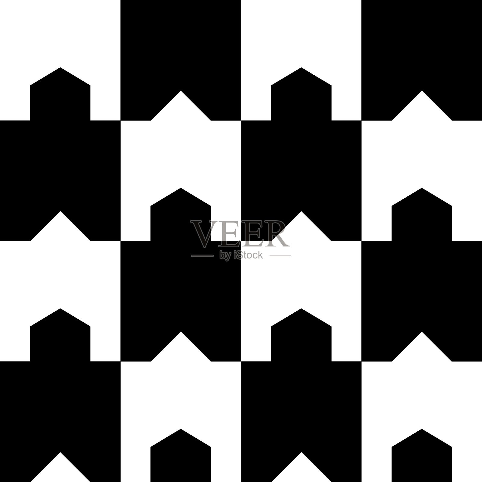 抽象几何无缝图案。极简几何装饰,拼图设计。黑白矢量插图。插画图片素材