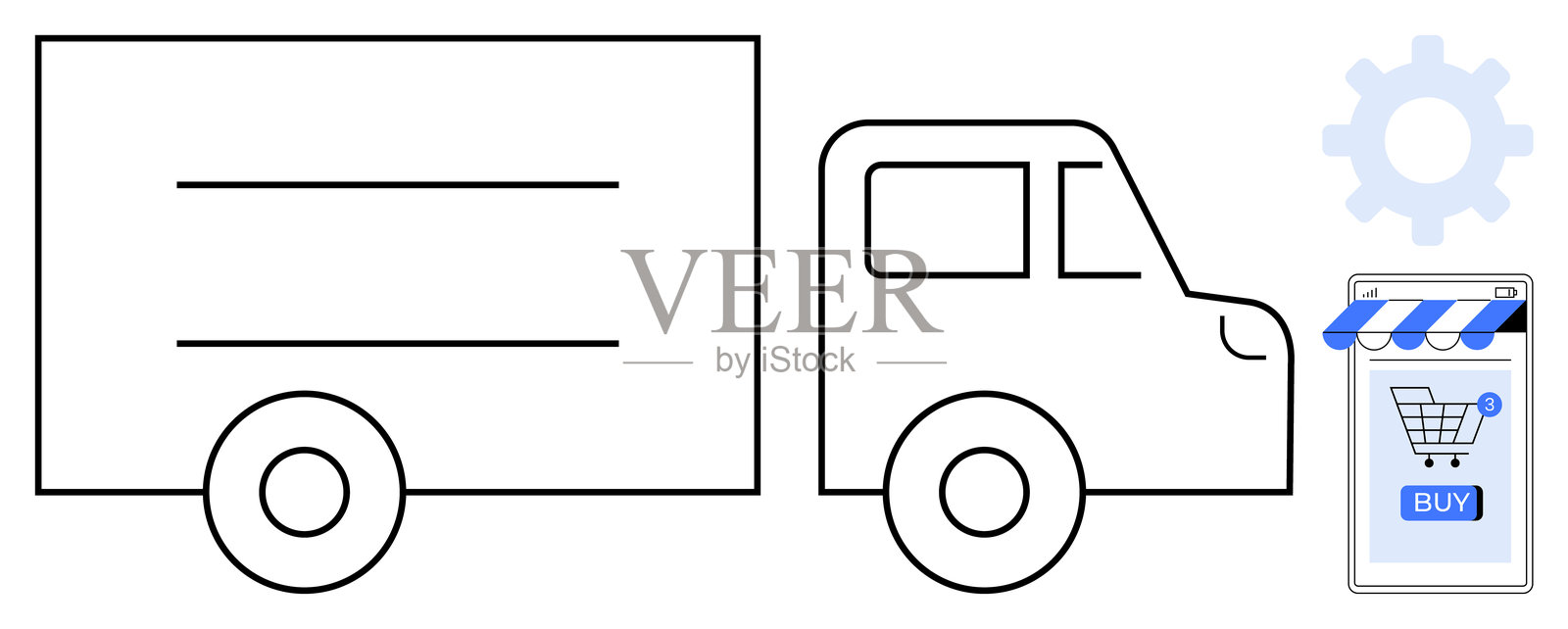 电子商务配送概念,配有卡车和在线购物车插画图片素材