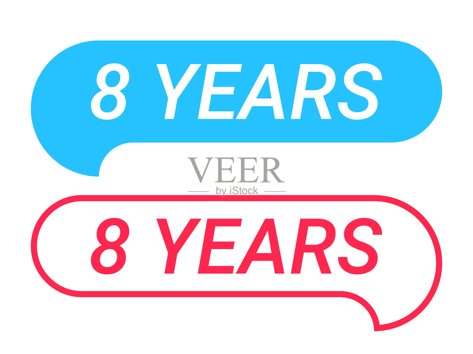 8岁 - 白色背景上的蓝色和红色对话气泡插画图片素材