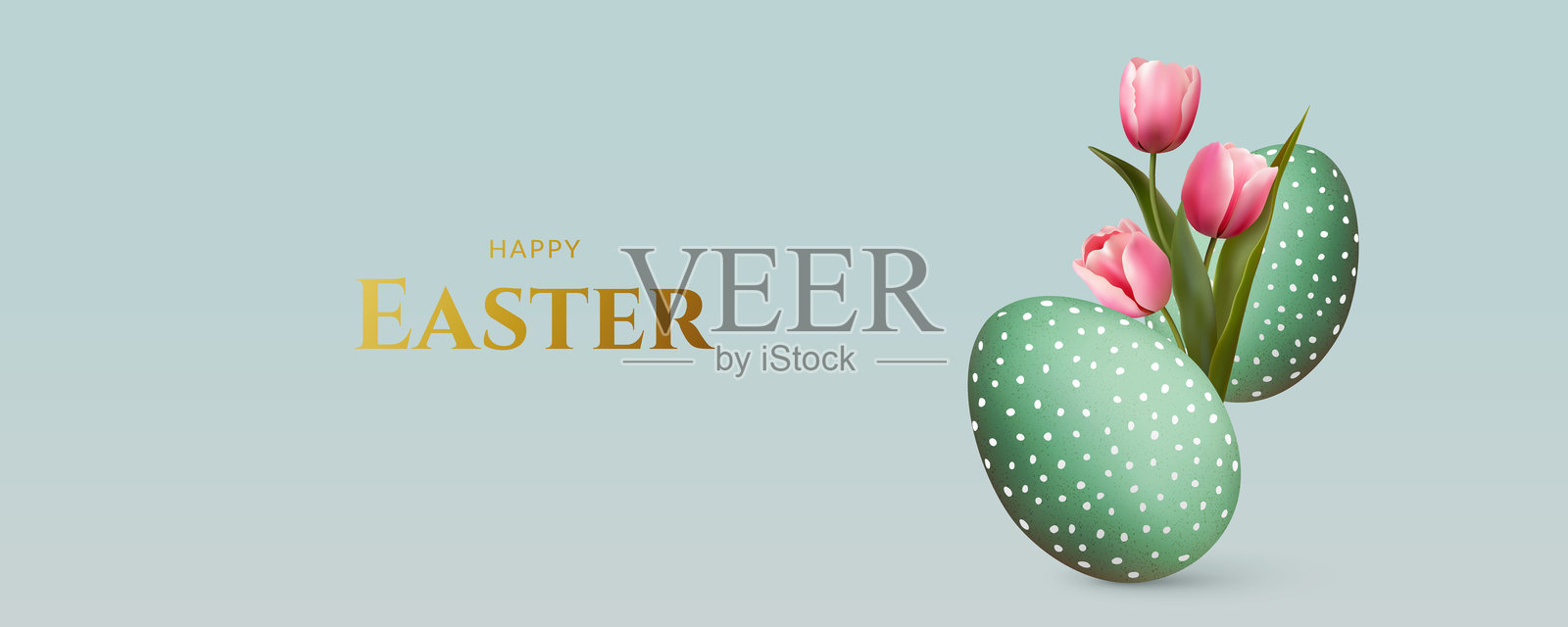 复活节快乐贺卡,配有郁金香和彩蛋插画图片素材