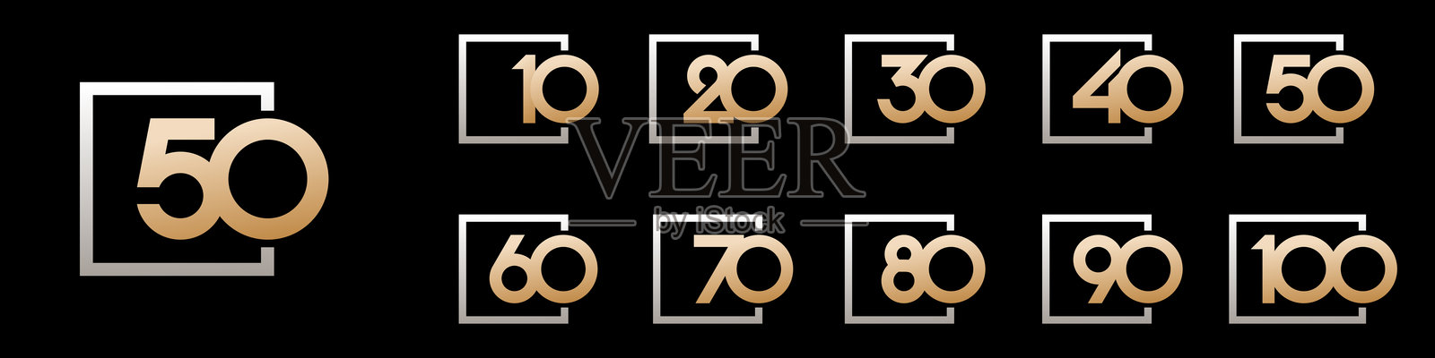 创意周年纪念方形数字10到100的logo设计合集。抽象数字设计矢量插图插画图片素材