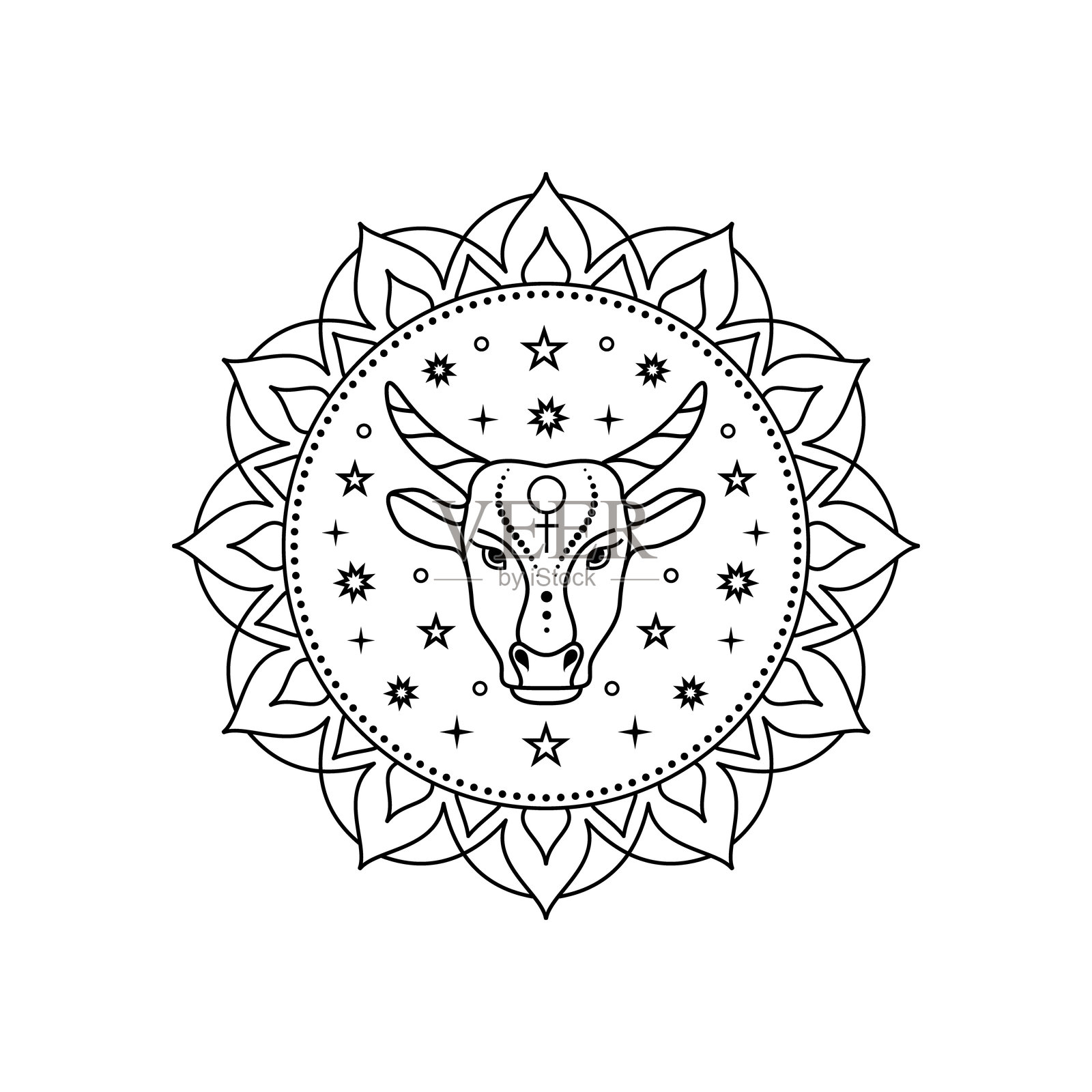 金牛座风格的线条艺术插画图片素材