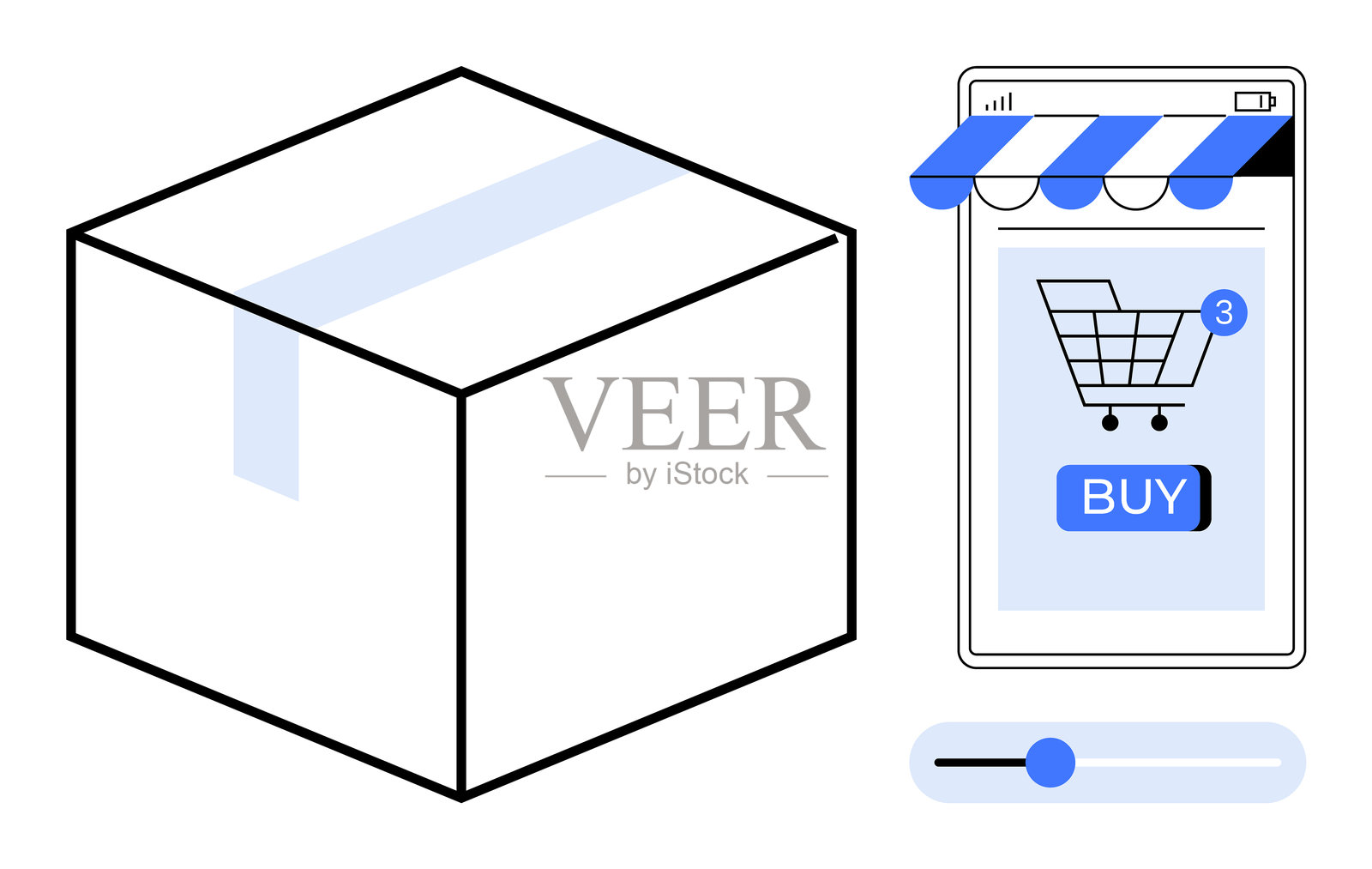 在线购物和快递概念,配有智能手机和包裹插画图片素材