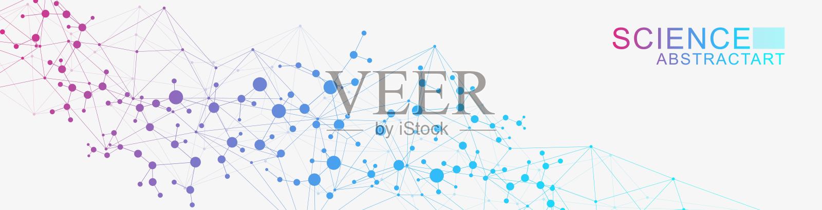 结构分子与DNA、原子、神经元的通信。适合您设计的科学概念。连接的线条与点。医学、技术、化学、科学背景。矢量插图。插画图片素材