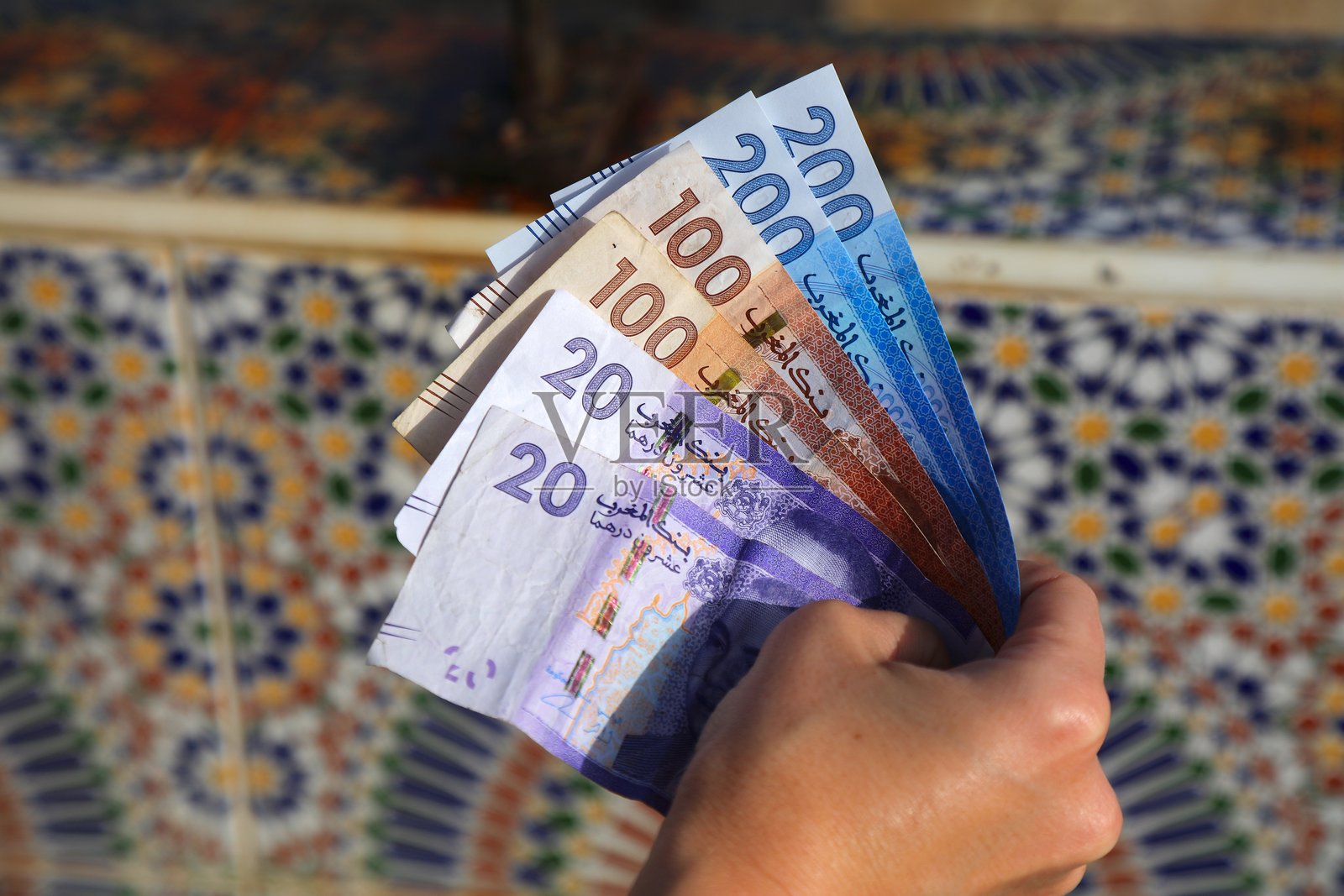 摩洛哥货币迪拉姆纸币照片摄影图片