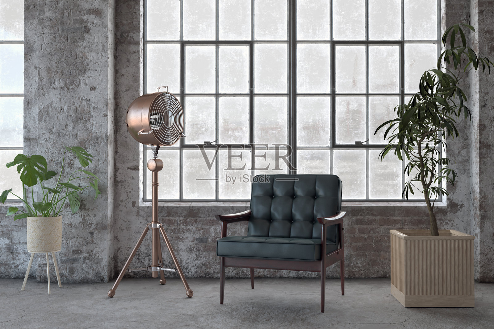 现代椅子在工业风格的阁楼中照片摄影图片