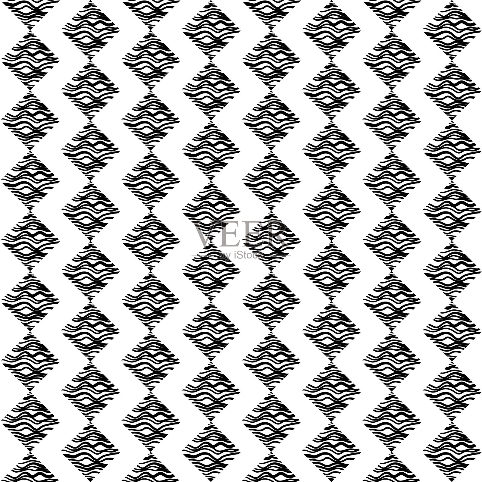 波浪条纹线的无缝图案中的王牌形状插画图片素材