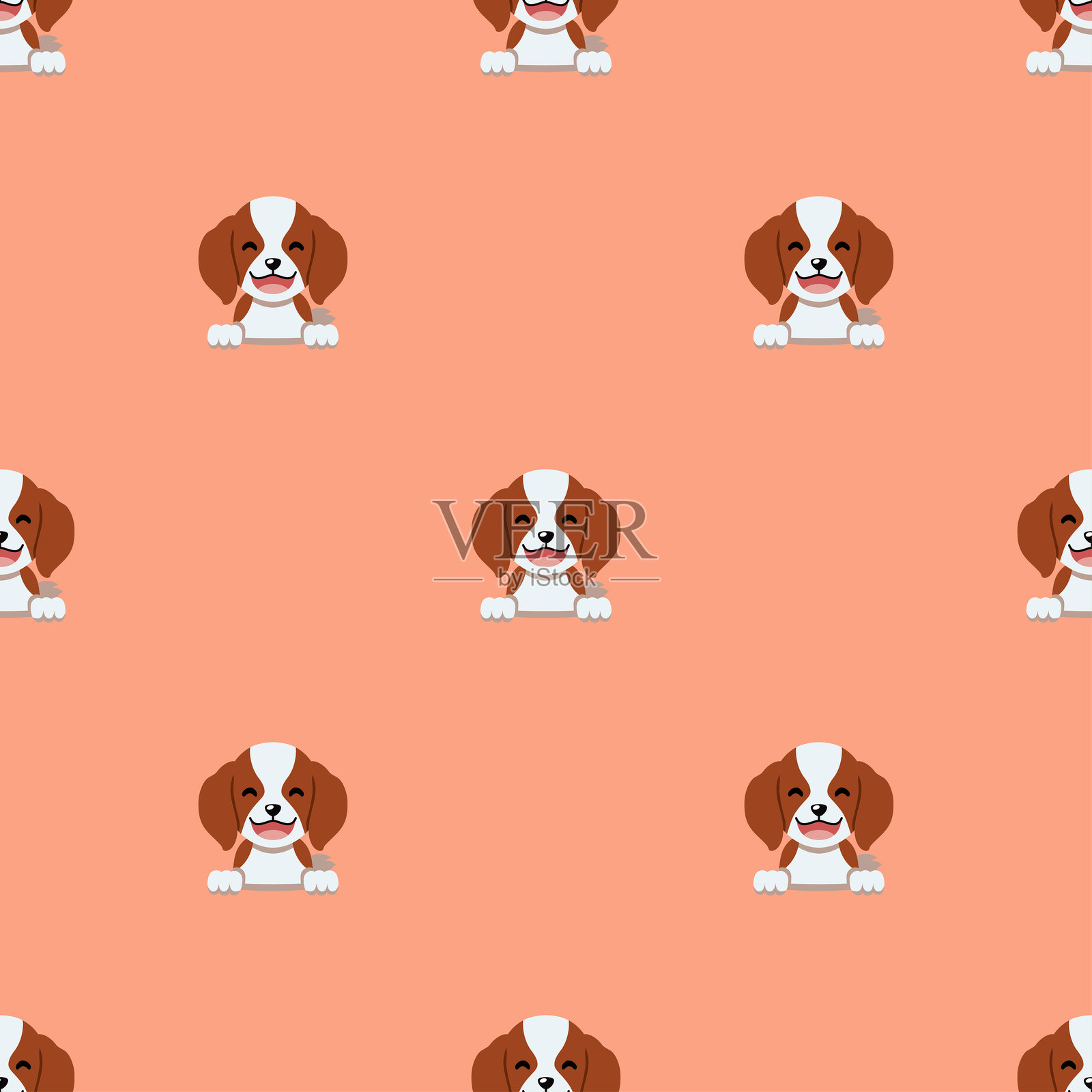 可爱的卡通角色骑士查尔斯王犬无缝图案背景插画图片素材
