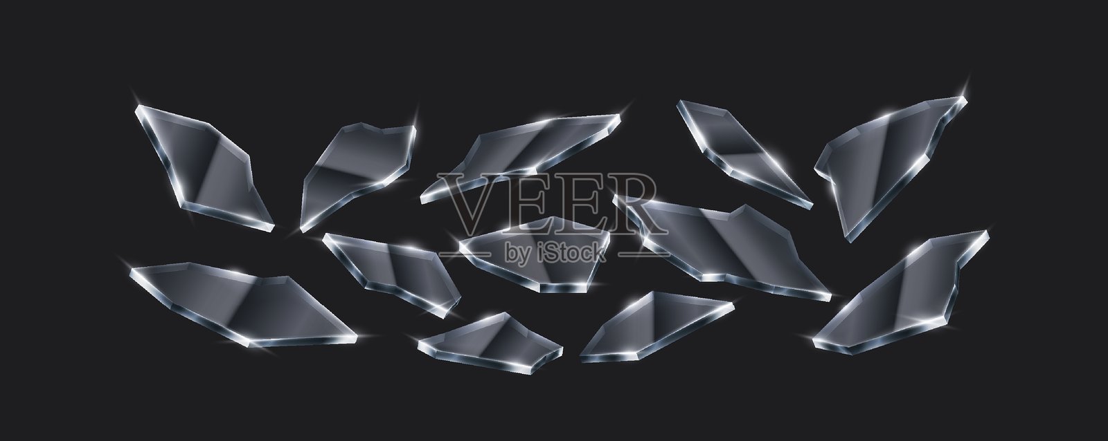 高细节的玻璃碎片,带有锐利的反射插画图片素材