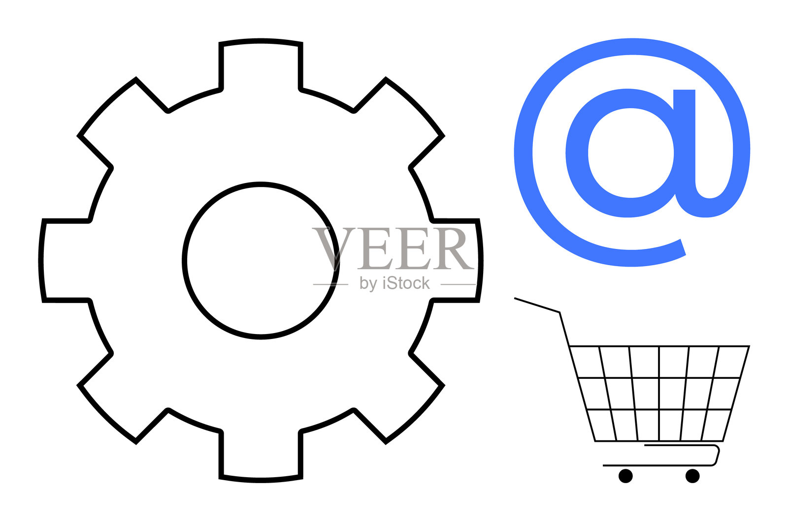 齿轮、电子邮件符号和购物车代表电子商务技术插画图片素材