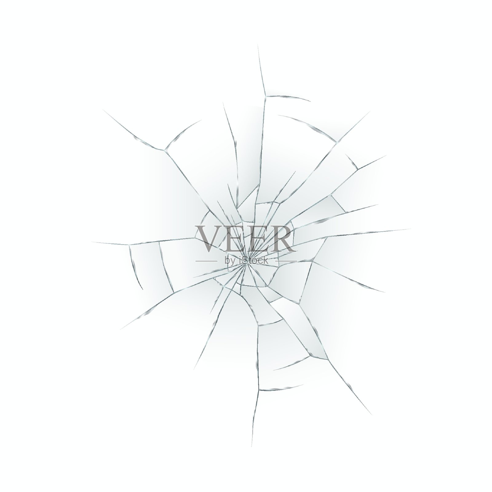 逼真的裂纹玻璃纹理,独立于白色背景上插画图片素材