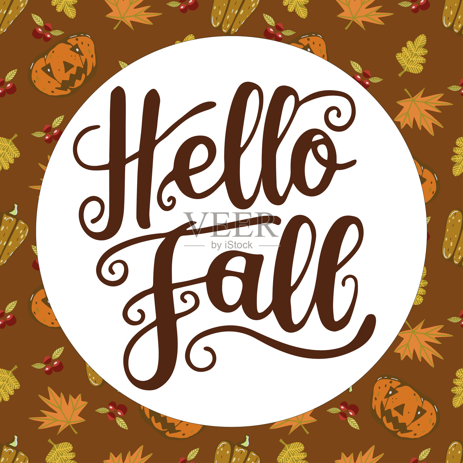 你好,秋天的字母,秋季装饰矢量卡片。插画图片素材