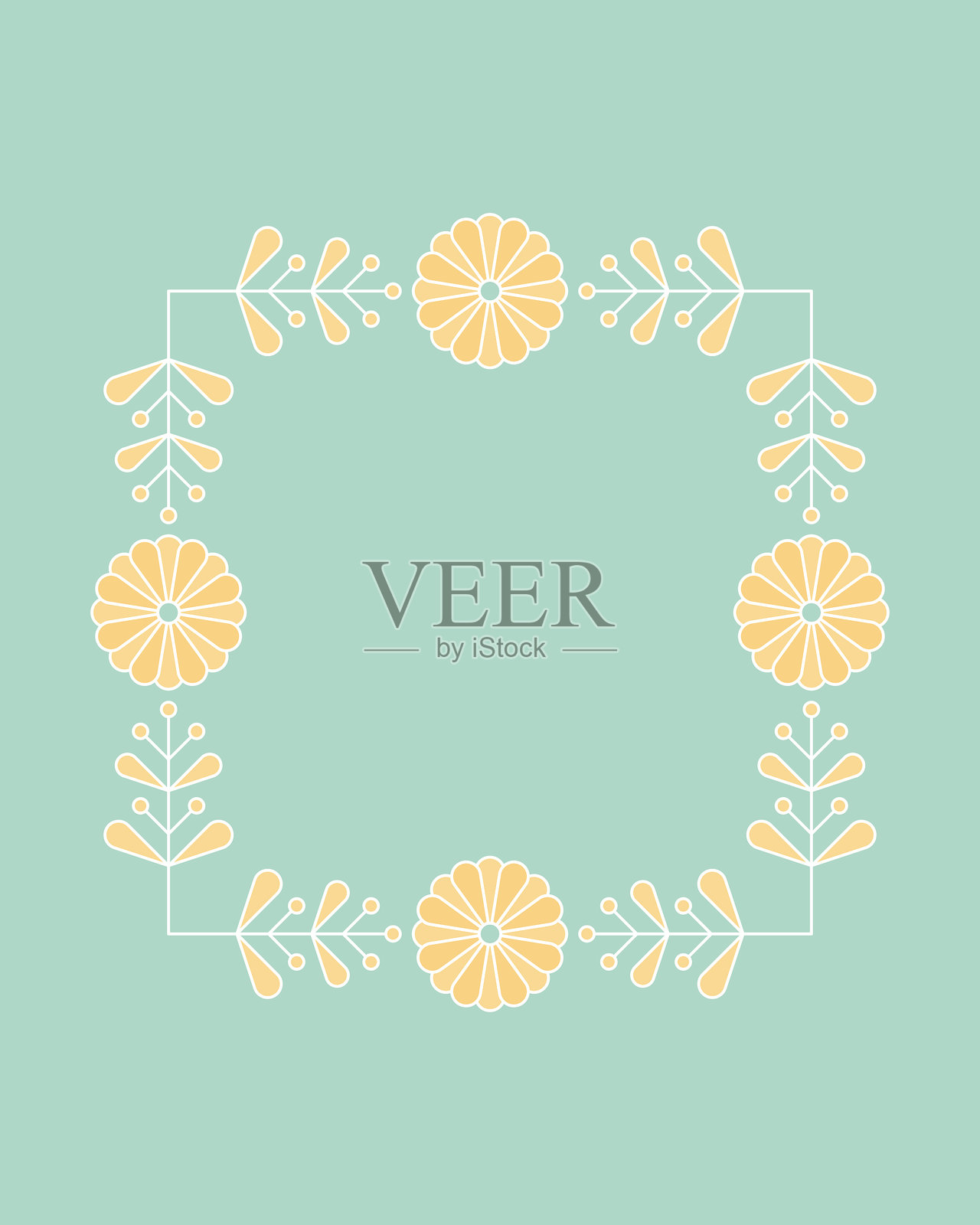 复古春绿色主题花卉边框插画图片素材