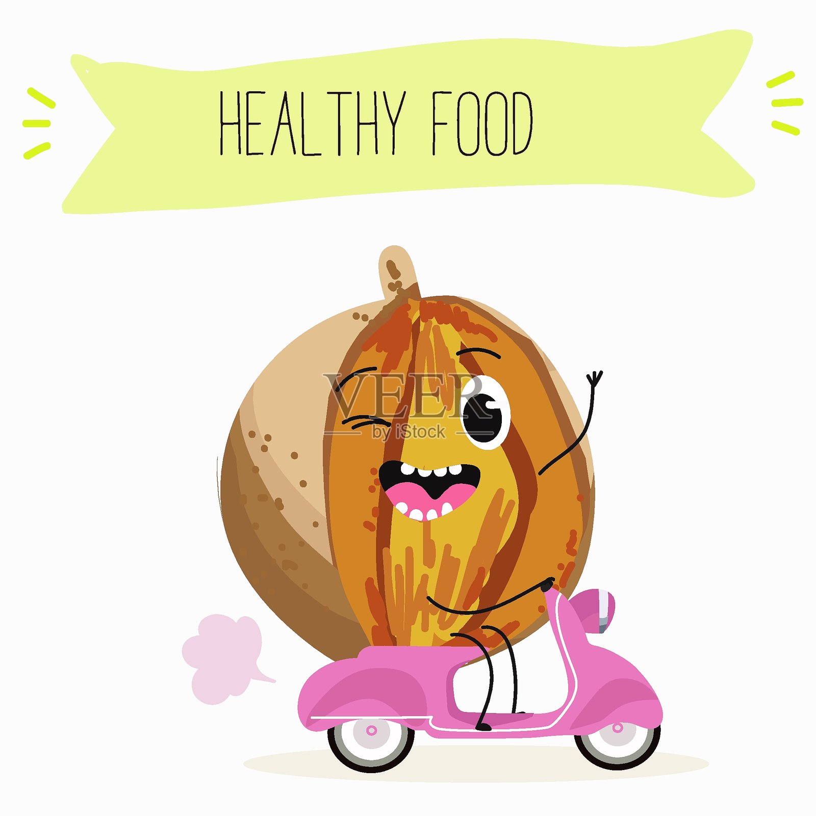 可爱的有趣的欢快角色,表现出不同的姿势和情感,包含完整和切片的木苹果。手绘矢量插图。插画图片素材